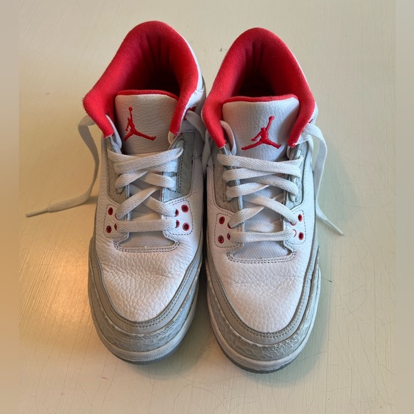 Nike Other - Girls AIR JORDAN 3 Retro GS 441140-101 WHITE/CRIMSON-NTRL GRY-WLF GRY Size 7Y